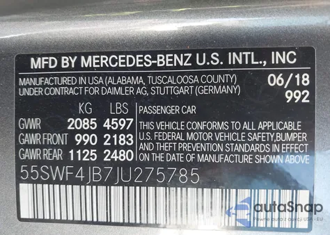 2018 Mercedes-Benz C 300 z USA, uszkodzony, nr VIN 55SWF4JB7JU275785